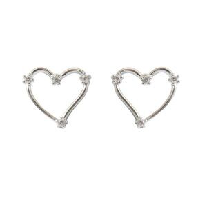 Silver Clear Heart Cubic Zirconia Stud Earrings | 0.4” x 0.4”